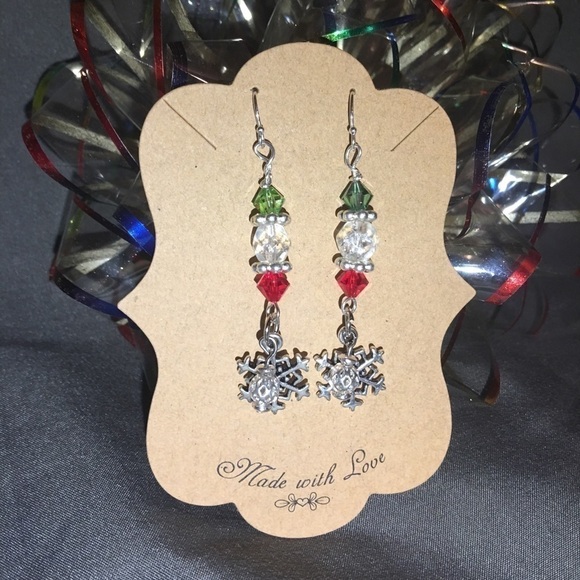 Snowflake silver-Swarovski red and green crystal - Picture 1 of 5